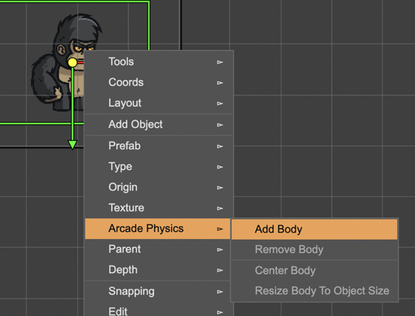 Add Arcade body to an object