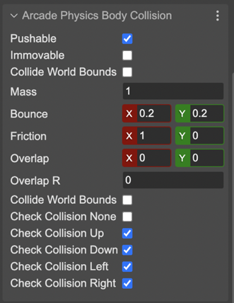 Arcade Physics Body Collision properties.