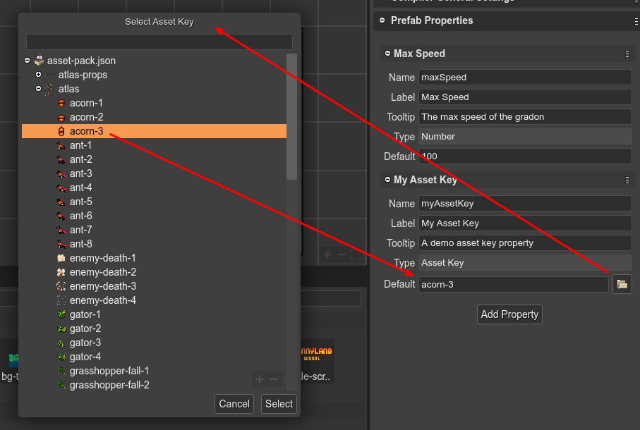 Select asset key value.