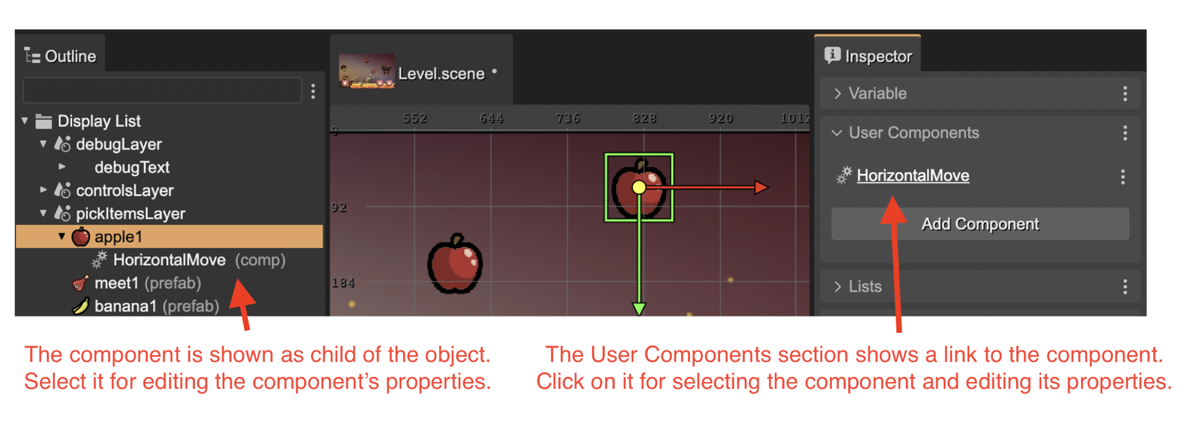 Showing the user components of an object.