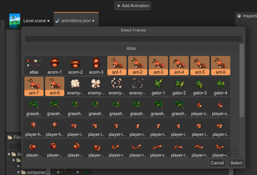 Select the animation frames.