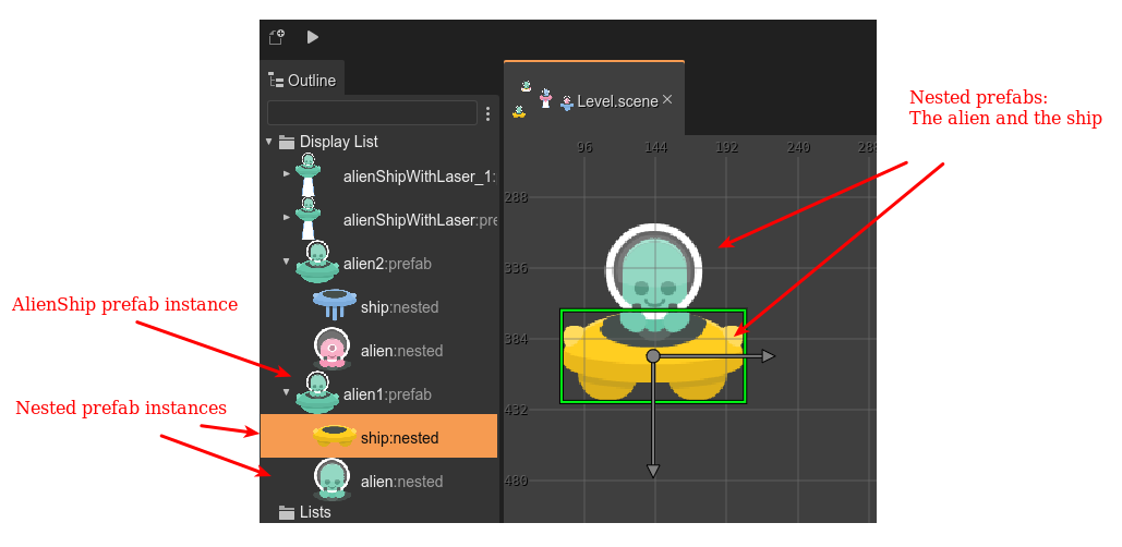 Prefab instance with nested prefabs.